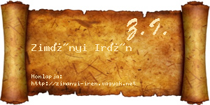 Zimányi Irén névjegykártya